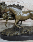 Galloping Pair of Horses Bronze Statue Sculpture Decor Signed Zhang 10" x 17"