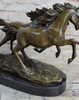 Galloping Pair of Horses Bronze Statue Sculpture Decor Signed Zhang 10" x 17"
