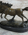 Galloping Pair of Horses Bronze Statue Sculpture Decor Signed Zhang 10" x 17"
