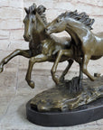 Galloping Pair of Horses Bronze Statue Sculpture Decor Signed Zhang 10" x 17"