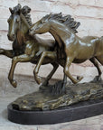 Galloping Pair of Horses Bronze Statue Sculpture Decor Signed Zhang 10" x 17"