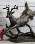 Leaping Stag Reindeer Deer Elk Bronze Caribou Bronze Sculpture Statue Signed Art