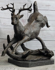 Leaping Stag Reindeer Deer Elk Bronze Caribou Bronze Sculpture Statue Signed Art