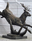Leaping Stag Reindeer Deer Elk Bronze Caribou Bronze Sculpture Statue Signed Art