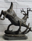 Leaping Stag Reindeer Deer Elk Bronze Caribou Bronze Sculpture Statue Signed Art