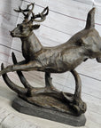 Leaping Stag Reindeer Deer Elk Bronze Caribou Bronze Sculpture Statue Signed Art