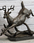 Leaping Stag Reindeer Deer Elk Bronze Caribou Bronze Sculpture Statue Signed Art