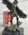 Native American Indian Eagle Dancer Shaman Medicine Man Bronze Sculpture Statue Marble Base