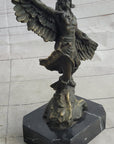 Native American Indian Eagle Dancer Shaman Medicine Man Bronze Sculpture Statue Marble Base