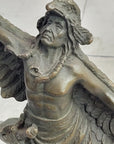 Native American Indian Eagle Dancer Shaman Medicine Man Bronze Sculpture Statue Marble Base