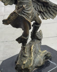 Native American Indian Eagle Dancer Shaman Medicine Man Bronze Sculpture Statue Marble Base