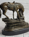Cowboy Reading a Book with Horse Bronze Metal Western Sculpture Statue Remington Decor 11" x 13"