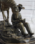 Cowboy Reading a Book with Horse Bronze Metal Western Sculpture Statue Remington Decor 11" x 13"