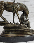 Cowboy Reading a Book with Horse Bronze Metal Western Sculpture Statue Remington Decor 11" x 13"