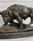 American Buffalo Bison Bull Bronze Sculpture by Barye on Marble Base Figure Art