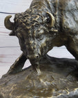 American Buffalo Bison Bull Bronze Sculpture by Barye on Marble Base Figure Art