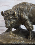 American Buffalo Bison Bull Bronze Sculpture by Barye on Marble Base Figure Art