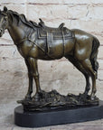 Large Original Loving Horse with his Saddle Western Art Cowboy Bronze Sculpture