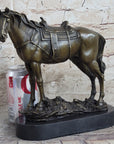 Large Original Loving Horse with his Saddle Western Art Cowboy Bronze Sculpture