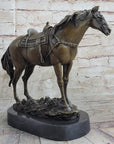 Large Original Loving Horse with his Saddle Western Art Cowboy Bronze Sculpture