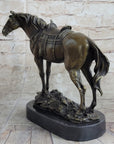 Large Original Loving Horse with his Saddle Western Art Cowboy Bronze Sculpture