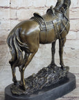 Large Original Loving Horse with his Saddle Western Art Cowboy Bronze Sculpture