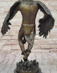 Native American Indian Eagle Dancer Rain Dance Shaman Bronze Statue Sculpture 18" x 10"