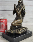 Semi Nude Native American Female Praying Bronze Statue Sculpture Figure Signed