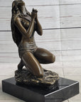 Semi Nude Native American Female Praying Bronze Statue Sculpture Figure Signed