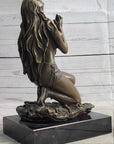 Semi Nude Native American Female Praying Bronze Statue Sculpture Figure Signed