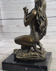 Semi Nude Native American Female Praying Bronze Statue Sculpture Figure Signed