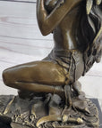 Semi Nude Native American Female Praying Bronze Statue Sculpture Figure Signed
