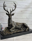 Handmade Stag Elk Deer Buck Hunter Bronze Marble Statue Sportsman Wildlife Art