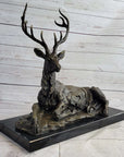 Handmade Stag Elk Deer Buck Hunter Bronze Marble Statue Sportsman Wildlife Art