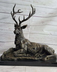 Handmade Stag Elk Deer Buck Hunter Bronze Marble Statue Sportsman Wildlife Art