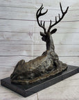 Handmade Stag Elk Deer Buck Hunter Bronze Marble Statue Sportsman Wildlife Art