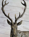 Handmade Stag Elk Deer Buck Hunter Bronze Marble Statue Sportsman Wildlife Art