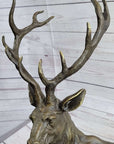 Handmade Stag Elk Deer Buck Hunter Bronze Marble Statue Sportsman Wildlife Art