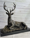 Handmade Stag Elk Deer Buck Hunter Bronze Marble Statue Sportsman Wildlife Art