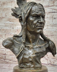 Hot Cast Bronze Bust Sculpture Statue of Native American Indian Man w/ Braided Hair
