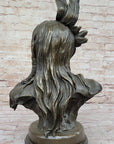 Hot Cast Bronze Bust Sculpture Statue of Native American Indian Man w/ Braided Hair