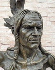Hot Cast Bronze Bust Sculpture Statue of Native American Indian Man w/ Braided Hair