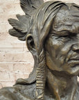 Hot Cast Bronze Bust Sculpture Statue of Native American Indian Man w/ Braided Hair