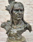 Hot Cast Bronze Bust Sculpture Statue of Native American Indian Man w/ Braided Hair