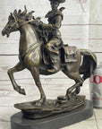 Miniature Bronze Cowboy on Horseback Statue Sculpture Figure Marble Base 14" x 7"