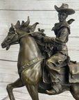 Miniature Bronze Cowboy on Horseback Statue Sculpture Figure Marble Base 14" x 7"
