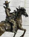 Miniature Bronze Cowboy on Horseback Statue Sculpture Figure Marble Base 14" x 7"