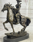 Miniature Bronze Cowboy on Horseback Statue Sculpture Figure Marble Base 14" x 7"