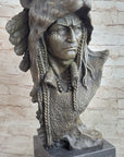 Native American Indian Chief Warrior in Bear Headdress Bonnet - Bronze Sculpture by Milo