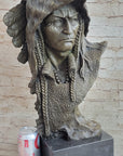 Native American Indian Chief Warrior in Bear Headdress Bonnet - Bronze Sculpture by Milo